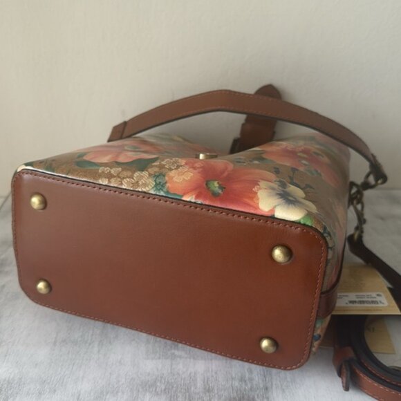 Patricia Nash Irving Bucket Handbag Leather Disstress Apricot Blsms Crossbody - Picture 6 of 9